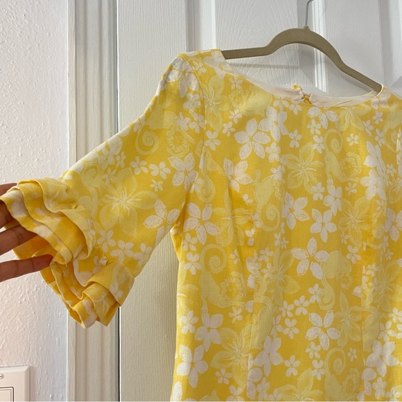 Lilly Pulitzer Linen Yellow Floral Ruffle Dress 6 - Picture 4 of 13